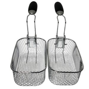 Set of 2 Universal Deep Fryer Baskets with Detachable Handles Chrome Mesh Silver